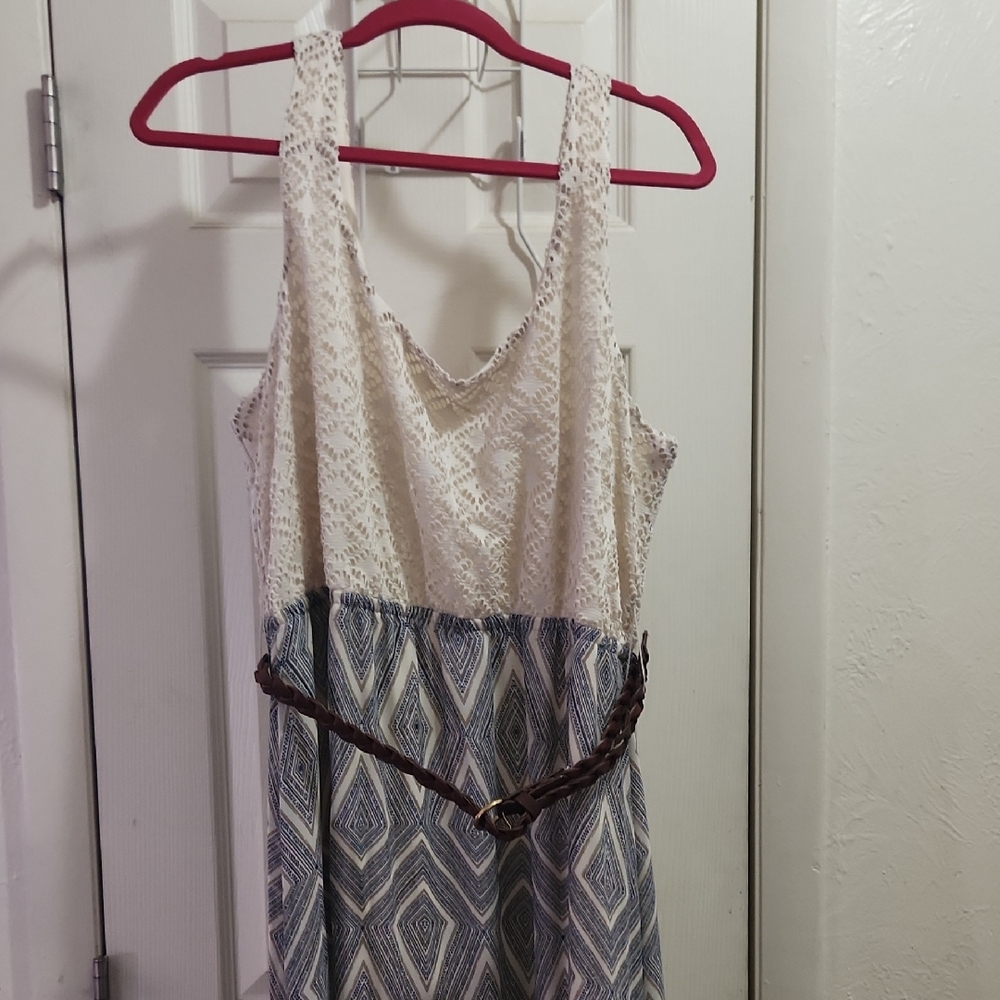Maurices Cream Lace and Blue Patterned Midi Dress